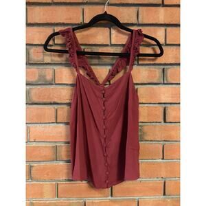 Madewell Burgundy Ruffle Strap Button Front Tank Top Size 0
